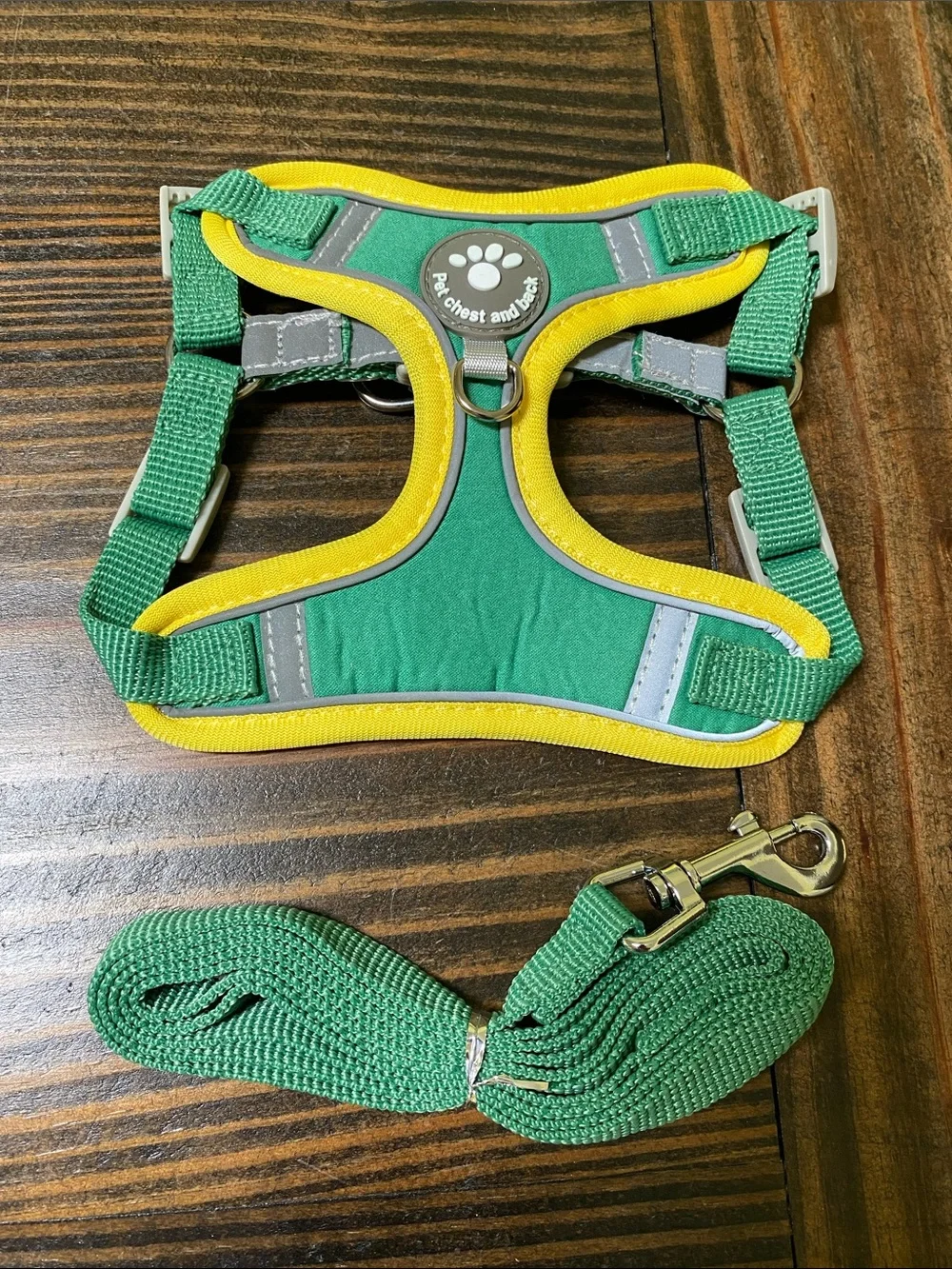 Green and Yellow Reflective Dog Harness with Matching Leash - size XS